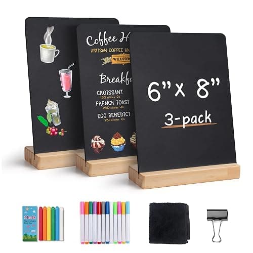 SELEAD Small Chalkboard Words Sign - 3 Pack 6x8 Inch Tabletop Decorative Chalk Board with Wooden Stand, Mini Double-Sided Erasable Message Menu Board for Food, Business, Wedding, Party - Image 1