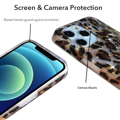 J.west Case Compatible with iPhone 12/12 Pro 6.1-inch, Luxury Sparkle Translucent Clear Leopard Cheetah Print Pearly Design Soft Silicone Slim TPU Protective Phone Case Cover for Girls Women (Bling) thumbnail 4