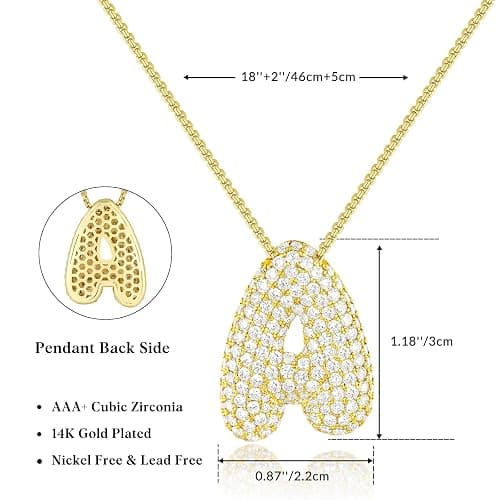 AGGRAD Bubble Letter Necklace, 14k Gold/Silver Balloon Initial Diamond Pendant Chain Necklace Dainty Pave Jewelry Gift for Women thumbnail 7