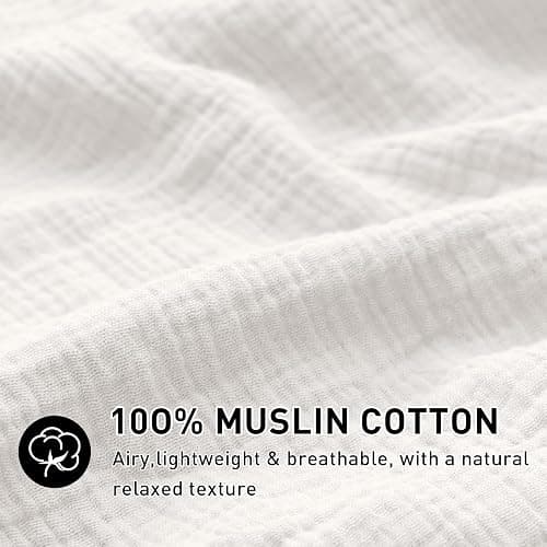 EMME Cream White Muslin Duvet Cover Queen Size, 100% Cotton Soft Gauze Bedding Set with 2 Pillowcases, Breathable Lightweight All Season Comforter Cover with Zipper & Corner Ties, 90"x90" thumbnail 2