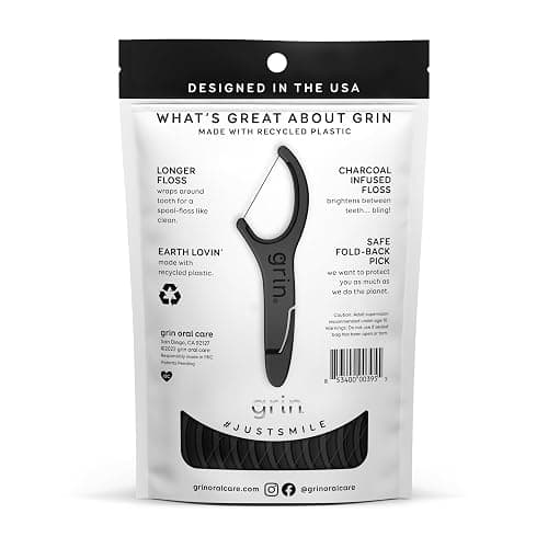 GRIN White Charcoal Infused Flosspyx, 75 Count, Dental Flossers, Minty Flavor, Recycled Plastic, Charcoal Infused Floss Picks, Premium Longer Floss Head, Easy Slide, Includes Soft Fold-Back Tooth Pick thumbnail 2
