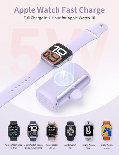 RORRY Mini Portable Charger USB C, 10000mAh PD 22.5W Fast Charging Small Power Bank, Travel Essential Battery Pack for iPhone 17/16/15 Series and Apple Watch Ultra/11/10/9/SE, iPad, Purple thumbnail 4