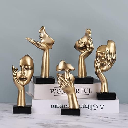 oliruim 3 PCS Thinker Small Statue, Golden Black Abstract Art Sculpture Modern Home Decora Shelf Decor Knick Knacks Desktop Decor Christmas Tv Stand Decor New Year Gift (3 PCS Gold) - 3 Pcs Gold thumbnail 8