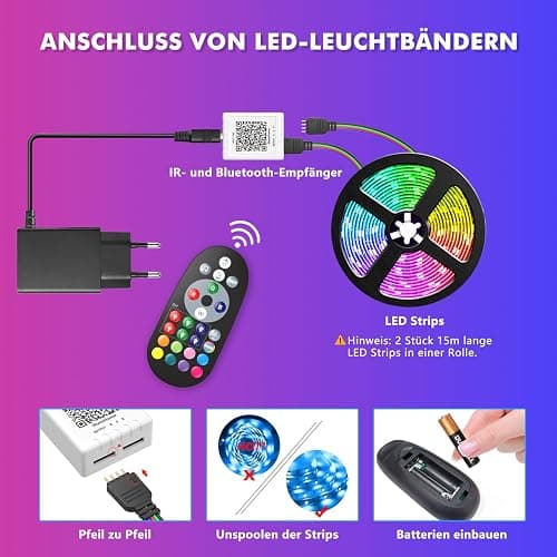 LED Strip 30m,Bluetooth RGB LED Streifen Farbwechsel LED Lichterkette 30M mit App Steuerung und Fernbedienung,Musik Sync,LED Band für Schlafzimmer Zuhause Schrankdek thumbnail 5