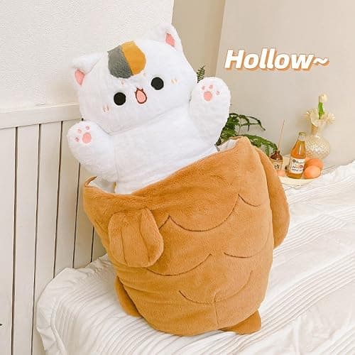 Karoeiwa Cute Taiyaki Cat Plush Pillow Small Size 11.8 inch Kitten Inside Fish 2 in 1 Kitty Stuffed Animal Ultra Soft Plushies Toys Gifts for Kids Girlfriend Orange thumbnail 2