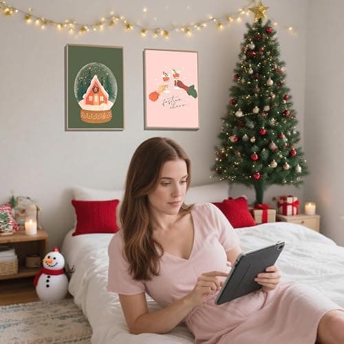 EVER-GOING TUNE Vintage Christmas Wall Art，Minimalist Boho Xmas Aesthetic Poster,Trendy Holiday Christmas Poster for Xmas，Decor for Xmas Tree Winter Gallery Living Room Bathroom Wall 8x10in，UNFRAMED thumbnail 3