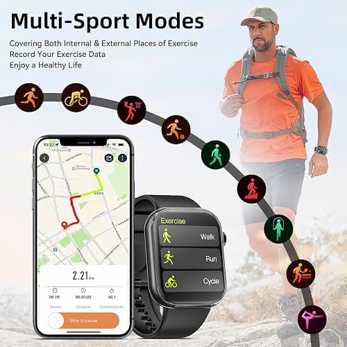 Hwagol Smart Watch (Answer/Make Calls), 1.85" Fitness Tracker, Smartwatch Heart Rate/Sleep Monitor/Pedometer/Calories, 140+ Sports Modes, Waterproof Women's Men's Fitness Watch for Android iOS - Black thumbnail 5