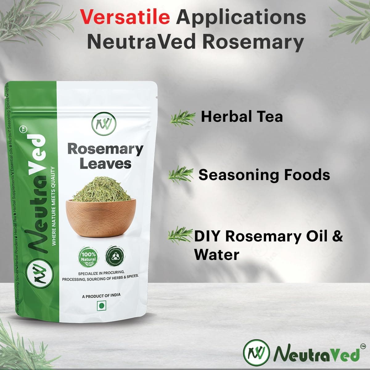 NeutraVed Rosemary Leaves Organic | Rosemary Dry Leaves Reduce Dandruff & Seasoning Food | Hair Growth, Stronger Strands & Natural Hair Nourishment, Food Grade | 50g thumbnail 2