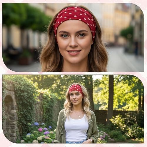 Josojoou 5Pcs Polka Dot Headband Soft Non Slip Headbands Fashion Elastic Wide Headband Yoga Workout Hair Accessories for Women Girls Cosplay Party Hair Styling Decor thumbnail 6