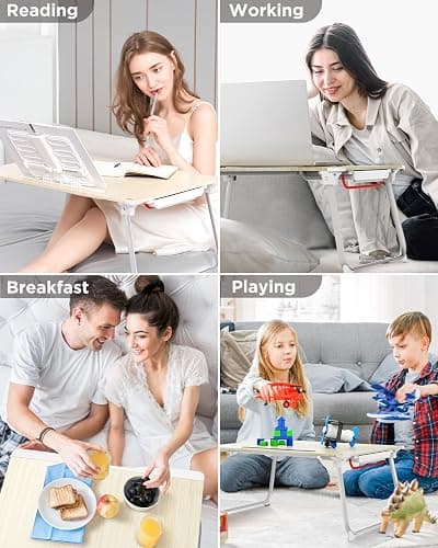 SAIJI Folding Bed Desk for Laptop, Eating Breakfast, Writing, Gaming, Extra Large 25.6" x 19.3" Portable Floor Stand Laptop Desk Table for Adult,Kids, Wood Bed Tray Table Lap Desk thumbnail 7