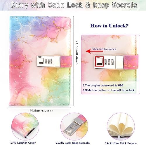 Gifts for Girls 8 9 10 11 12 13 Year Old, Secret Diary for Girls, Birthday Gifts Presents for Girls Age 7-14, Diary with Lock for Girls Teen, Locked Journal Pen Pencil Case Notebook Back to School thumbnail 6