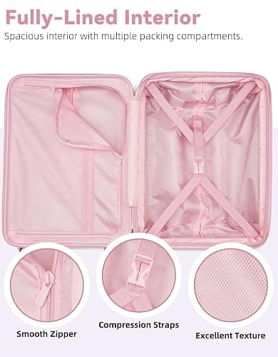 LARVENDER Carry On Luggage 22x14x9 Airline Approved, 20 Inch Expandable PC+ABS Hardside Carry On Luggage with Front Pocket Spinner Wheels TSA Lock for Women Men (Pink) thumbnail 8