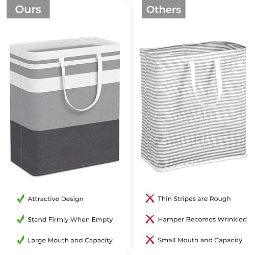 HomeHacks 2-Pack Large Laundry Basket, Waterproof, Freestanding Laundry Hamper, Collapsible Tall Clothes Hamper with Extended Handles for Clothes in The Dorm and Family Gradient Grey, 125L thumbnail 5