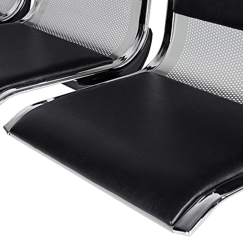 Waiting Room Chairs Guest Reception - 3-Seat Waiting Room Bench with Arms Airport Reception Bench Guest Reception Chairs PU Leather Office Chair for Airport Market Bank Hospital School, Black - Black Leather - 3-seater thumbnail 6