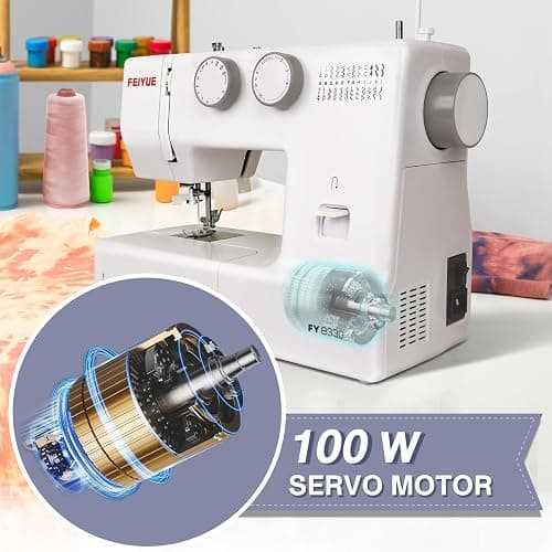 FEIYUE FYe330 Home Sewing Machine with Foot Pedal, Controllable Pedal Speed, 105 Stitch Applications, Powerful Servo Motor, Great for Beginners (White) - FYe330 thumbnail 6