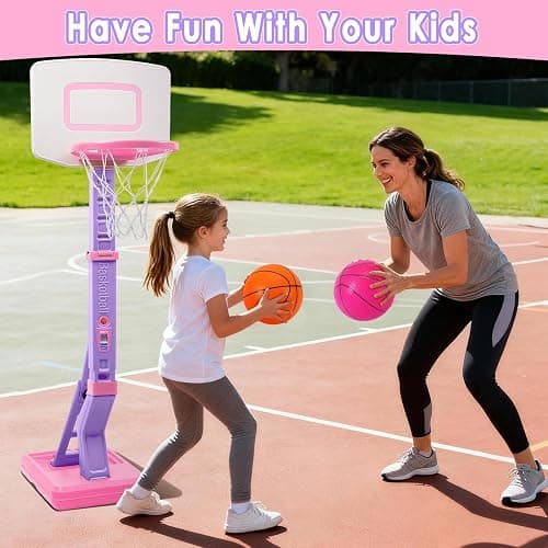 AOSPHYS Toddler Basketball Hoop Indoor Outdoor - Height Adjustable 27.6-54 Inches (5 Slots), Kids Basketball Hoop with 4 Inflatable Balls & Pump, Safe Toddler Toys for 1-6 Year Old Boys Girls thumbnail 2