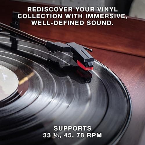 Victrola The Quincy 6-in-1 Bluetooth Record Player & Multimedia Center with Built-in Speakers – 3-Speed Turntable, CD & Cassette Player, AM/FM Radio, Wireless Music Streaming (Mahogony) thumbnail 4