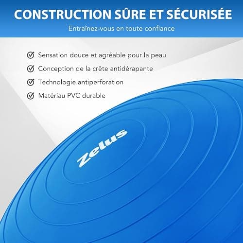 ZELUS Balle d'Équilibre Rose/Bleu/Gris/Noir avec Bandes d'Exercice et Pompe à Pied, Demi-Ballon de Yoga Gonflable Équipement de Gym pour Entraînement à Domicile Planche d'Exercice et Coussin thumbnail 3