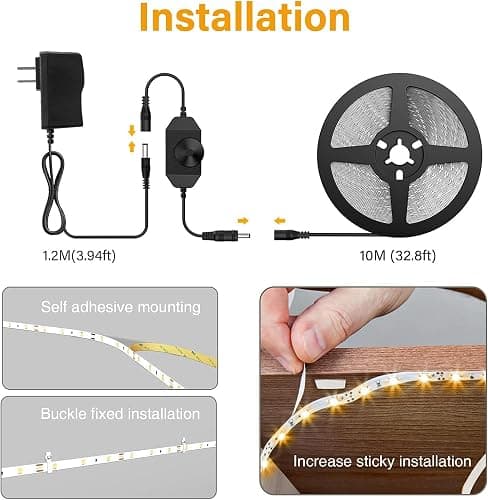Onforu LED Strip Lights Warm White,32.8ft Dimmable 3000k Led Lights for Bedroom,Soft White Rope Light,2835 LEDs 12V Flexible Strip Tape Easter Lighting for Under Cabinet,Home,Kitchen,Bedroom,Christmas - 32.8FT - Warm White thumbnail 6