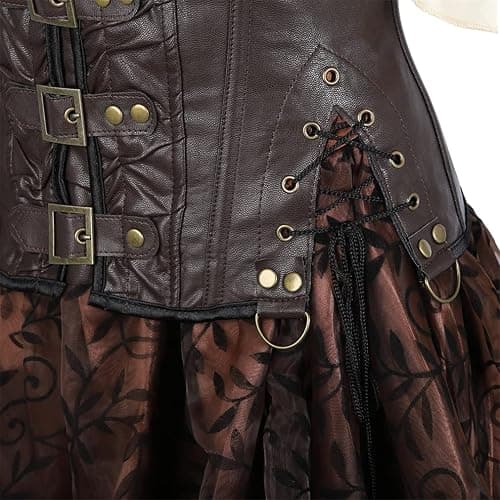 Grebrafan Steampunk Corsets Skirt Blouse Set Tight Lace Corset Outfits for Women thumbnail 8
