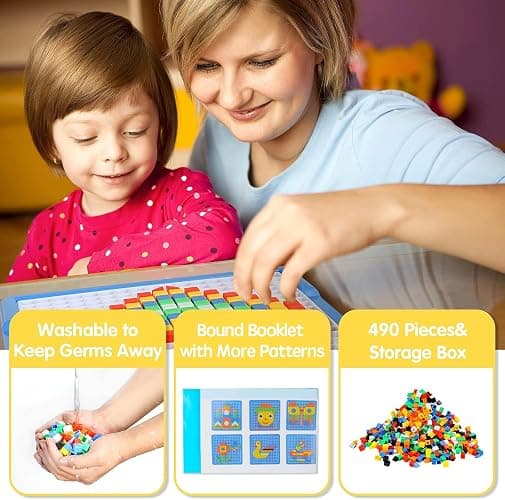 ZOZOPLAY Large Cube Mosaic Puzzle, 490-Piece STEM Learning Building Blocks | 490 ABS cubes, storage case, grid board, 12 pattern prompts for ages 3+; supports color, shape, fine-motor, and STEM learning thumbnail 5