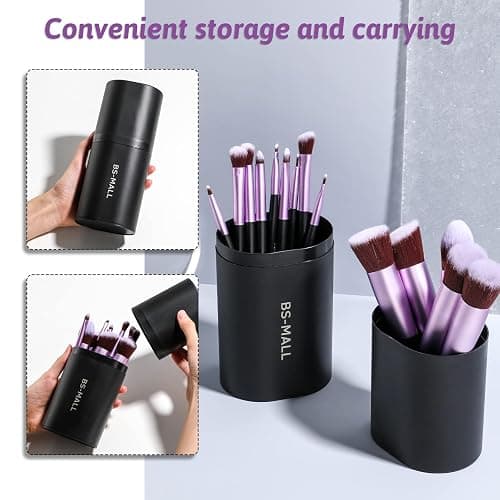 BS-MALL Makeup Brushes Premium Synthetic Foundation Powder Concealers Eye Shadows 14 Pcs Purple for Makeup Beginner or Professional with Travel Case thumbnail 3