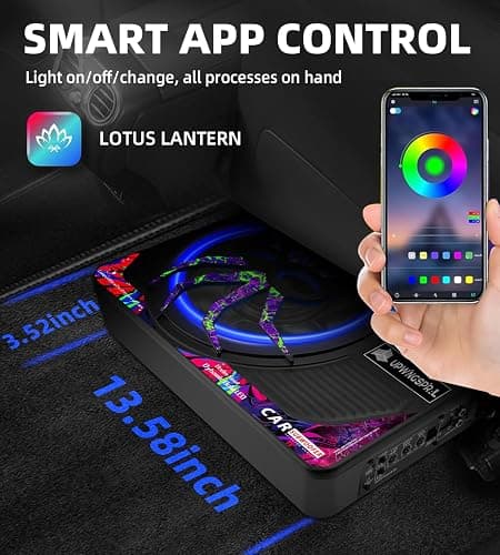 UPWINGSPIRAL 1200W 10" Car Subwoofer, Slim Under Seat Powered Subwoofer and Amp Package with RGB Light, Individual Control for Low Pass/Gain/Boost Bass, Deep Bass Perfect for Truck/SUV/Jeep/MPV thumbnail 2