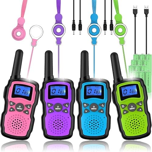Wishouse Walkie Talkies Rechargeable for Kids Adults Long Range,Xmas Birthday Gift for Boys Girls 3 4 5 6 7 8 9 10 Year Old,Hiking Camping Gear Games Ideas Toys with Flashlight,VOX,Easy to Use 4 Pack - Image 1