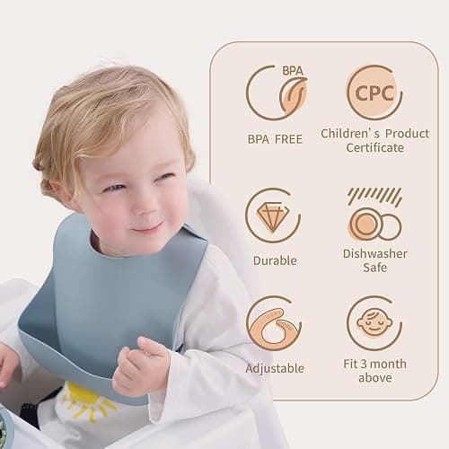 Moonkie Silicone Baby Bibs Set of 3, BPA Free Waterproof Baby Bibs for Eating, Adjustable Silicone Bibs for Babies 6-12 Months, Toddler Bibs with Pocket Food Catcher (Pink/Pastel Yellow/Soft Pink) thumbnail 3