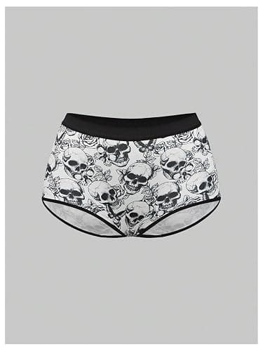 WDIRARA Women's 5 Pack Goth Graphic Panties Boyshorts Mid Rise Shorts Briefs Boxer thumbnail 2