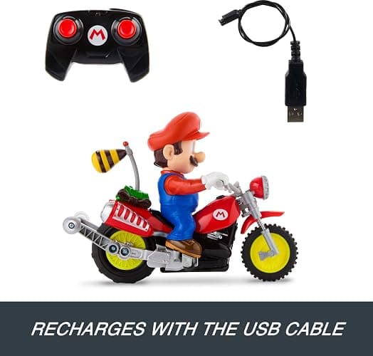 Hot Wheels Mario Wheelie Motocross RC, Remote-Control Motorcycle | Battery-Powered Moto with Figure that Moves & Tilts with Turns, Inspired by The Super Mario Bros. Movie, JML15 thumbnail 5