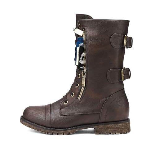 DREAM PAIRS Women's Mid Calf Built-in Wallet Pocket Lace up Military Combat Boots thumbnail 4