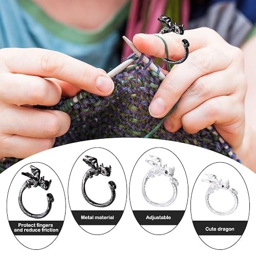 Wurosi 4PCS Crochet Rings, Dragon Tension Rings for Crocheting, Adjustable Crochet Tension Ring for Finger, Yarn Guide Rings for Crocheters Knitters Mom Grandma Gifts thumbnail 3