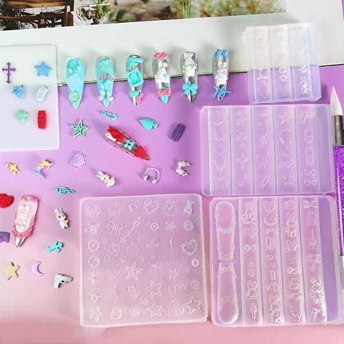Laza 4pcs Y2K Silicone Nail Molds, Multiple Rabbit Shapes Nail Molds | Reusable Nail Molds for Nail Art, Good Elasticity, 3D Nail Mold, Rabbit,Caps,Scissors,Pistols with Scraper & Pen thumbnail 2
