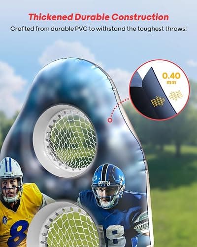 QPAU Dual-Hole Inflatable Football Target for Kids & Adults, Life-Size Backyard Toss Game with 4 Balls, Scoreboard & Pumps – Outdoor Toy for Boys Girls, Sports Training & Family Fun thumbnail 4