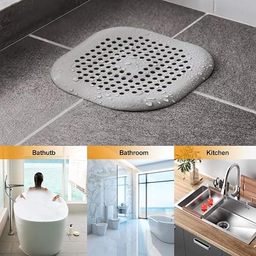 Bovinde Hair Drain Catcher,Square Cover for Shower 2 Pack (Sliver Grey) | Drainer Cover Silicone Hair Stopper with Suction Cups,Protector Accessories,Easy to Install Suit for Bathroom,Bathtub,Sink thumbnail 6