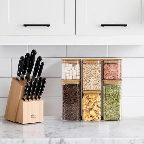 ComSaf Airtight Glass Storage Canister with Lids (0.7Qt/1.2Qt/1.6Qt) Set of 6, Food Storage Container Kitchen Pantry Storage Jar, Glass Jars for Flour Cereal Sugar Tea Coffee Beans Snacks, Square thumbnail 2