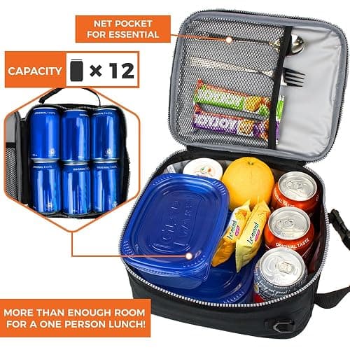 opux Insulated Lunch Box for Men Women Adult, Compact Lunch Bag for Kids Boy Girl Teen, Soft Lunch Cooler Bag for Work School, Leakproof Lunchbox Lunch Pail with Clip-on Buckle, Heather Charcoal thumbnail 5