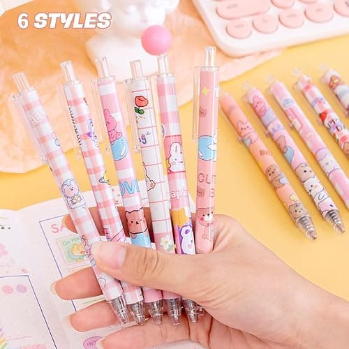 TACYKIBD 6Pcs Retractable Gel Ink Pens, Cartoon Kawaii Cute Bear Gel Pens, 0.5mm Black ink Smooth Writing Pens Student Supplies for Kids Girl Women Writing Journaling Taking Notes School Office thumbnail 4