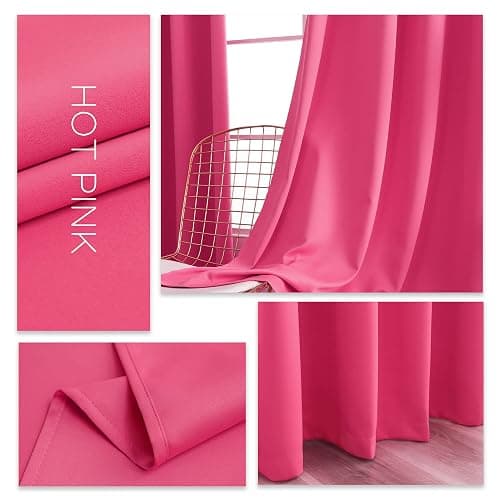 YGO 95 Inch Bedroom Blackout Curtains Panels - Grommet Room Darkening Drapes for Living Room, Thermal Insulated Noise Reducing Sleep Well Window Curtains Draperies, Hot Pink, 52W x 95L - 52"W x 95"L (Pack of 2) - Hot Pink thumbnail 4