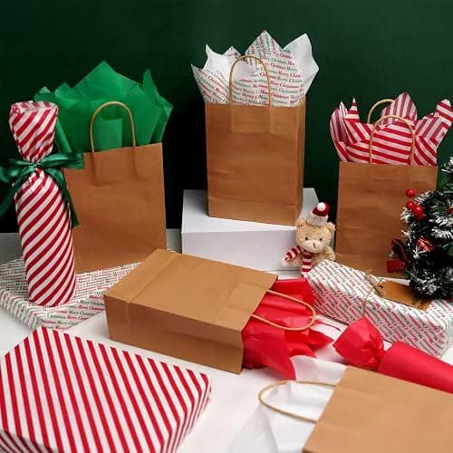 Bobobag 150 Sheets 20"X14" Christmas Tissue Paper for Gift Bags Party Decoration, Red, Green, White, Red Diagonal, Merry Christmas Wrapping Paper thumbnail 2