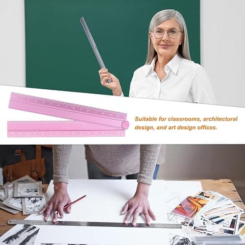 HARFINGTON Folding Straight Ruler 30cm Metric Aluminum Alloy Protractor Foldable Angle Ruler Geometric Measuring Tool with Angle Line for Architects Artists Office, Lotus Pink thumbnail 6