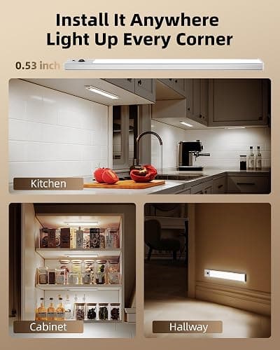 EZVALO 5-Pack Under Cabinet Lighting, 3300mAh Rechargeable Motion Sensor Light, 12inch Magnetic Closet Lights with Dimmable & 3 Color Temps, Wireless Motion Activated Lights with Remote for Kitchen thumbnail 9