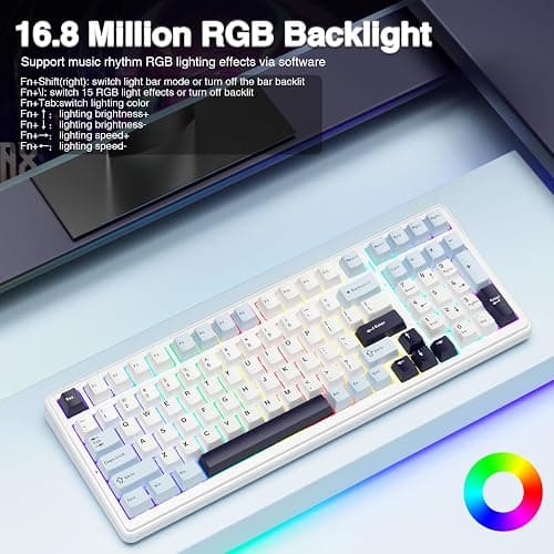 AULA F99 Wireless Mechanical Keyboard, Hot Swappable Custom Keyboard,Pre-lubed Linear Switches,Gasket Structure,RGB Backlit Gaming Keyboard (Blue&White) thumbnail 4
