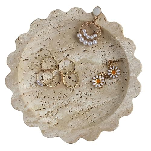 Natural Small Travertine Scalloped Edge Tray 6.3", Marble Jewelry Dish, Trinket Tray for Women Gift - Image 1