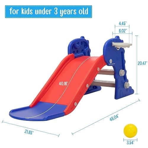 Nyeekoy 3 in 1 Toddler Slide, Kids Slide Climber Playset with Basketball Hoop, Indoor and Outdoor Playground for Kids, Folding Design Freestanding Baby Slide, Easy Assembly - Blue thumbnail 3