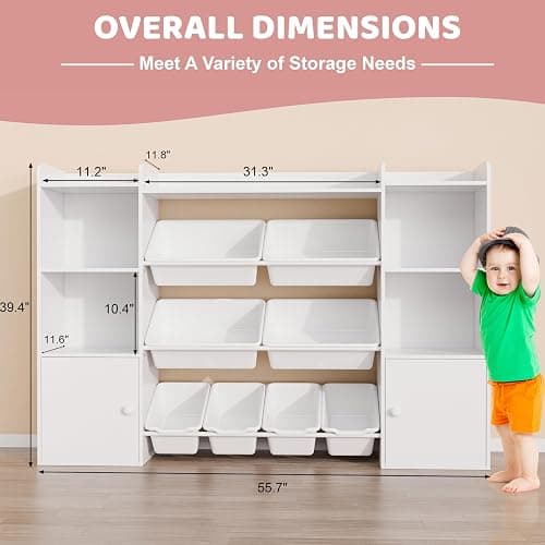 Xilingol Kids Toy Storage Organizer W/8 Removable Toy Bins, 4-Tier Toy Organizers W/6 Storage Cubbies, Kid Bookshelf and Toy Storage for Playroom, Bedroom, Kids Room, Classroom thumbnail 2