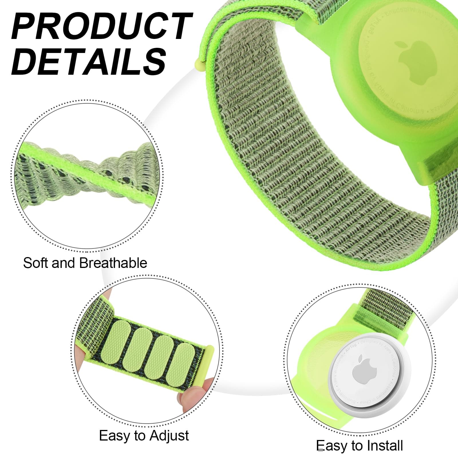 [2 Pack] 17CM Nylon AirTag Bands for Children, AirTags Holder Case with Adjustable Breathable Solo Loop Nylon AirTag Band, Anti-Lost Lightweight Secure Soft Strap for Children, Toddler, Kids thumbnail 2