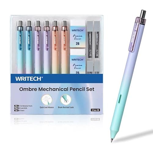 WRITECH Up Mechanical Pencil Set: 6ct Gradient Barrel 0.7mm Mechanical Pencils with 4 Tubes of HB Lead Refills and 2 Extra Erasers for Writing Drawing Sketching Drafting - Image 1