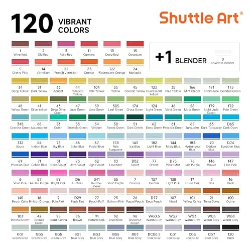 Shuttle Art 121 Colors Alcohol Markers, 120 Colors Dual Tip Art Marker Set Plus 1 Colorless Blender with Marker Case Perfect for Illustration Students Adult Coloring Sketching thumbnail 3